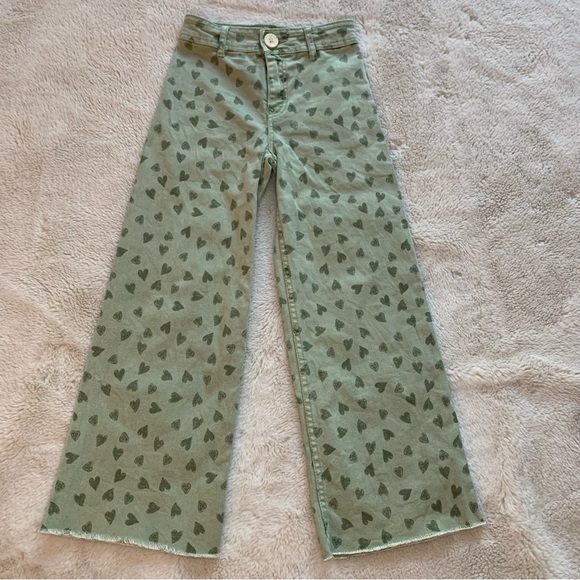 Zara Kids Green Heart Wide Leg Baggy Jeans Size 8 - Picture 2 of 9